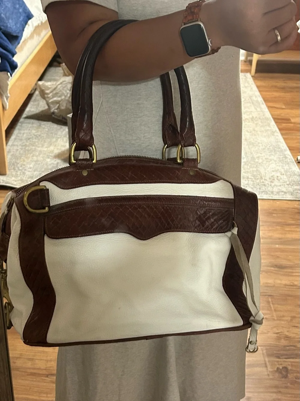 Rebecca Minkoff Brown and White Leather Messenger Satchel